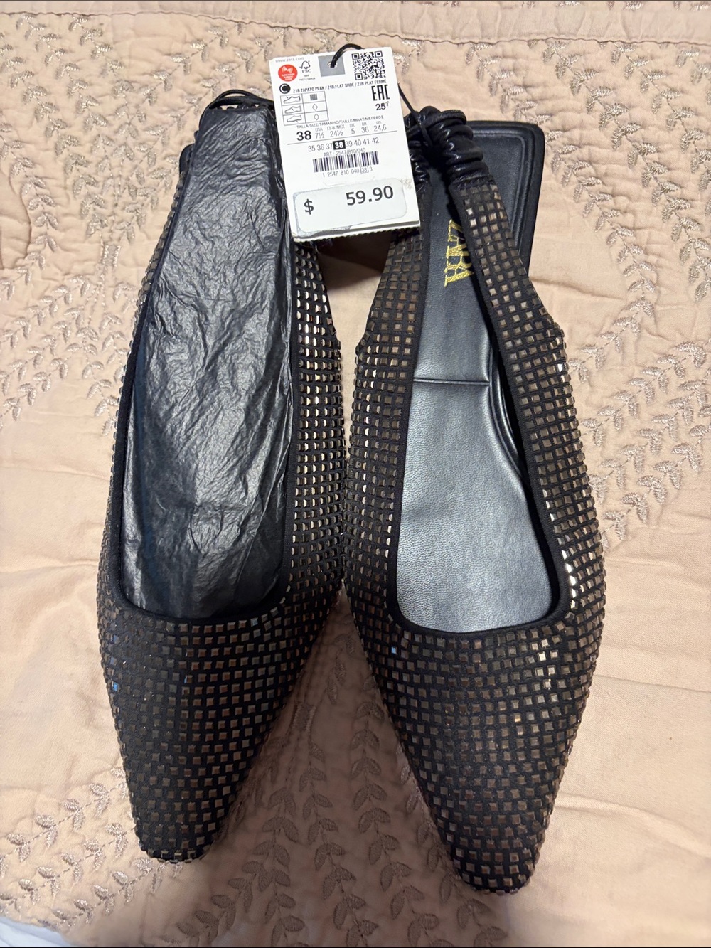 Zara Black Pointed Mesh Ballet Flats